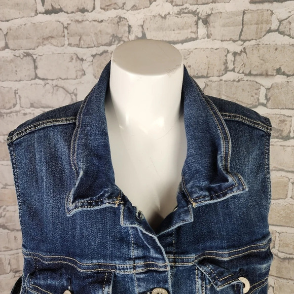 Torrid Denim Vest Button Front Flap Chest Pockets Stretch Medium Blue Size 3 - Picture 7 of 13